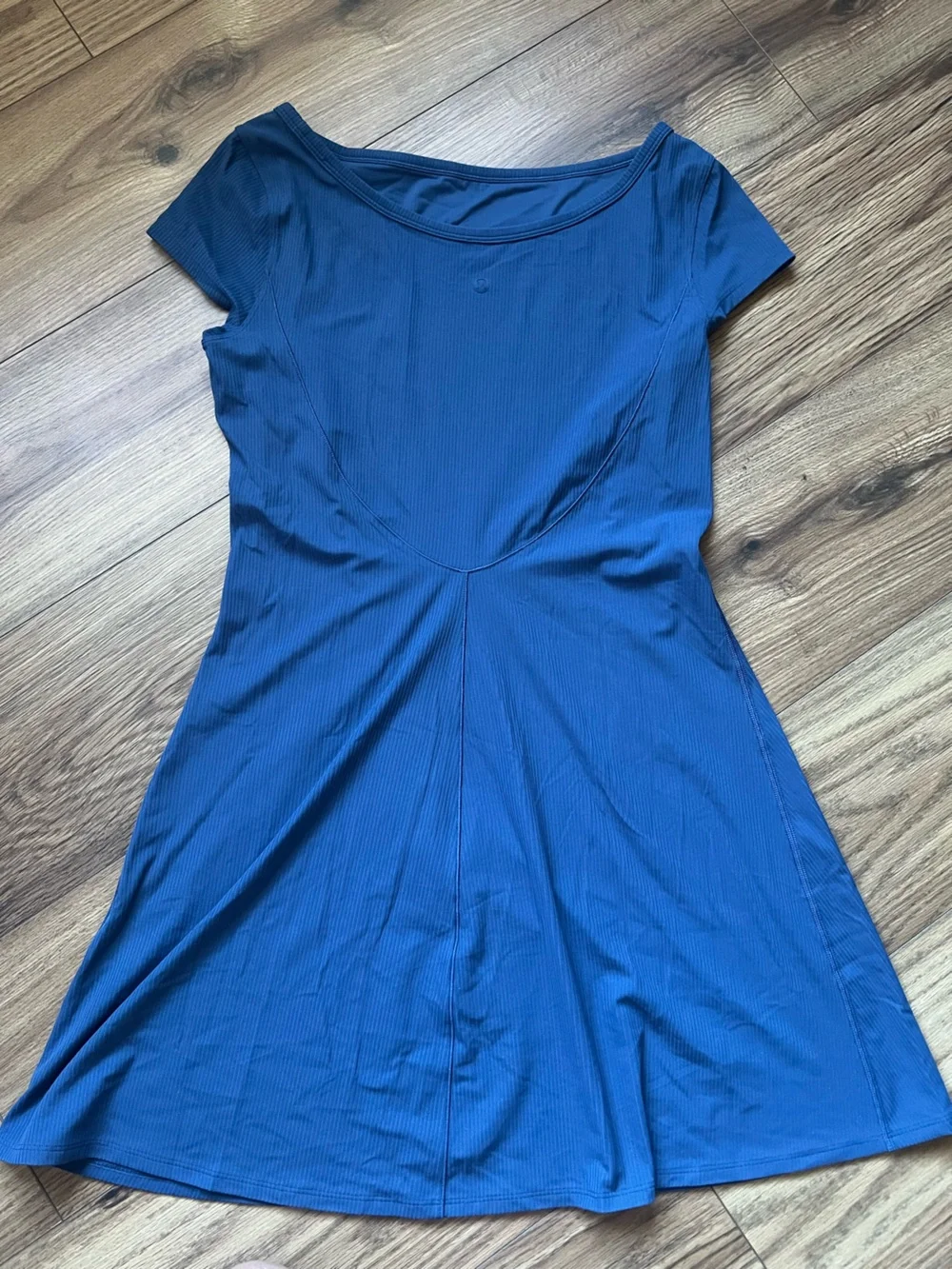 Lululemon All Aligned Ribbed Mini Dress Blue Boat Neck Short Sleeve A-Line 8